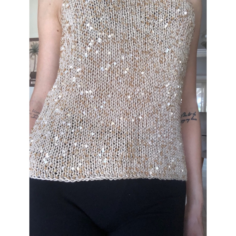 💎SOLD💎Dana Buchman Linen mermaid Sequin gold - Picture 2 of 6